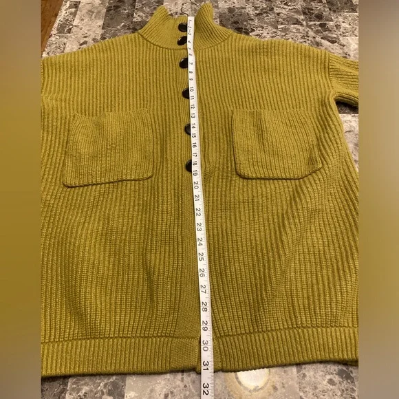 Silk Maison 100% Wool Career Office Chunky Avocado Green Fall Sweater Coat SZ S - Picture 11 of 16